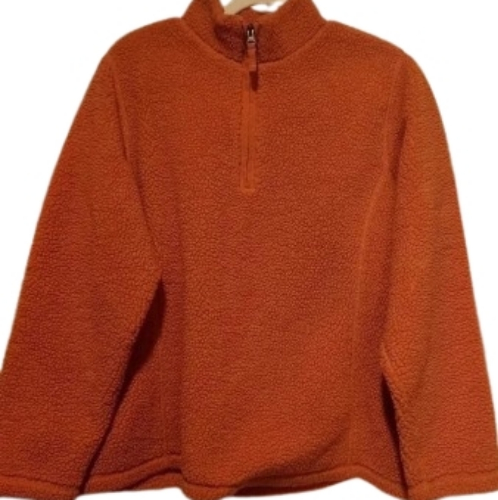 Lands’ End Rustic Vibe Orange Fleece Quarter-Zip Pullover – Size L (14–16)